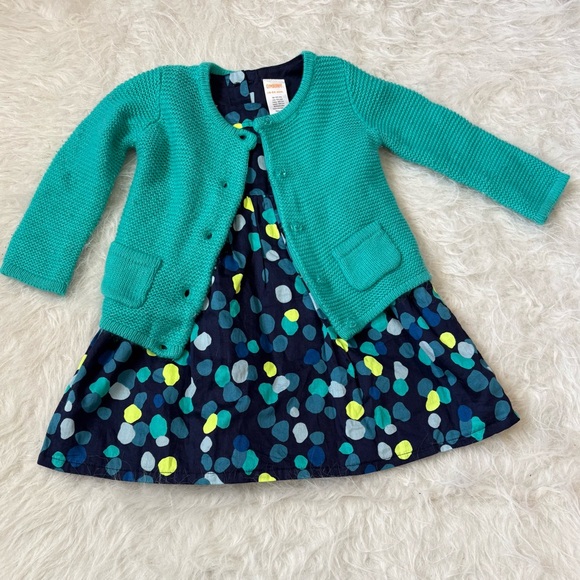 Gymboree Teal Cardigan with Polka Dot Dress - Picture 1 of 5